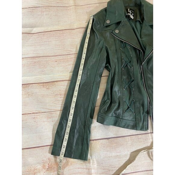 Lena Gabrielle Women's Green Faux Leather Open Front Blazer - 16 - Picture 11 of 12